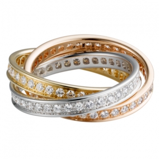Cartier Trinity Ring 18K 3 Color Paved Diamonds B4075100