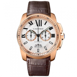 Calibre de Cartier Chronograph watch imitation W7100044 pink gold brown leather strap
