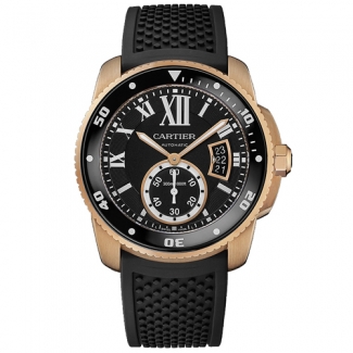 Calibre de Cartier Diver replica watch W7100052 pink gold black rubber strap