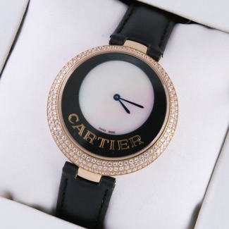 Captive de Cartier 18k pink gold black leather strap diamond watch for women