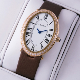 Cartier Baignoire 18K pink gold diamond womens watch replica coffee satin strap