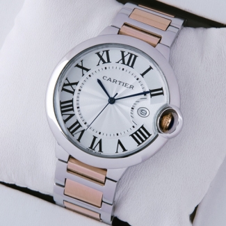 Ballon Bleu de Cartier large watch silver dial two-tone 18K pink gold and steel