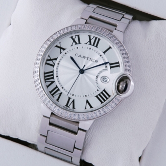 Ballon Bleu de Cartier large diamond watch replica silver dial stainless steel