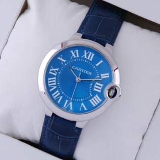 Ballon Bleu de Cartier medium steel watch imitation blue dial leather strap