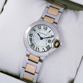 Ballon Bleu de Cartier small quartz watch replica two-tone 18kt pink gold and steel