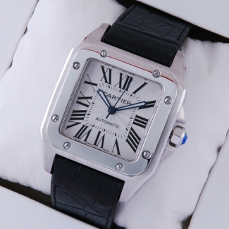 Cartier Santos 100 large swiss automatic watch W20073X8 steel black alligator strap