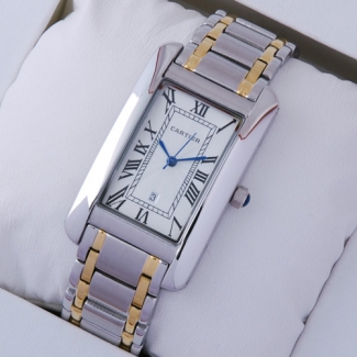 Cartier Tank Americaine mens watch replica two-tone 18K yellow gold and steel