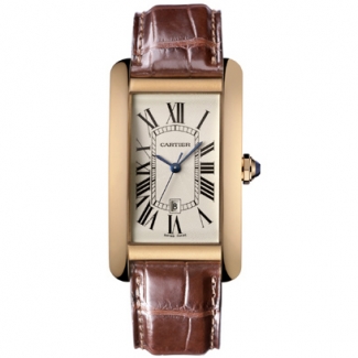Cartier Tank Americaine mens replica watch W2603156 18K pink gold brown leather strap