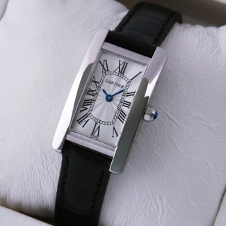 Cartier Tank Americaine small womens watch W2601956 18K white gold black leather strap
