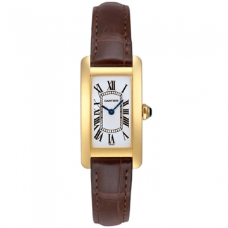 Cartier Tank Americaine small womens watch W2601556 18K yellow gold brown leather strap