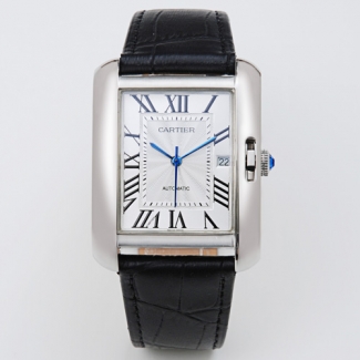 Cartier Tank Anglaise extra large watch for men W5310033 18K white gold black leather strap
