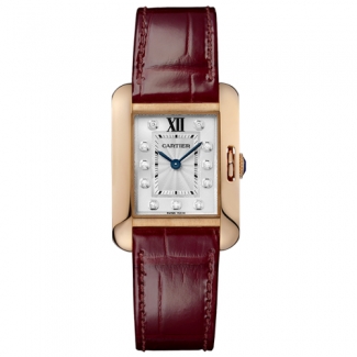 Cartier Tank Anglaise small diamond watch for women WJTA0007 18K pink gold leather strap