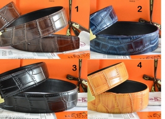 Hermes Reversible Belt Crocodile Stripe Leather Without Buckle