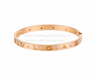 Copy BVLGARI BVLGARI Bangle Bracelet in Rose Gold with 12 Diamonds