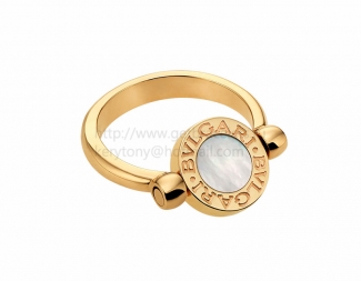 Copy BVLGARI BVLGARI Flip Yellow Gold Ring with Mother of Pearl and Onyx