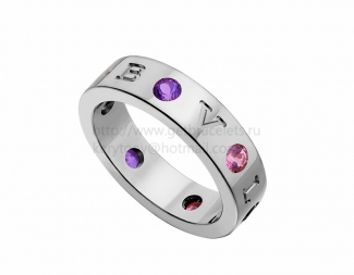 Copy BVLGARI BVLGARI Ring in White Gold with Amethysts and Pink Tourmalines