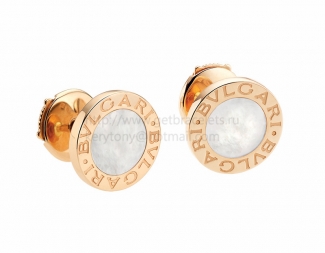 Copy BVLGARI BVLGARI Small Rose Gold Stud Earrings with Mother of Pearl