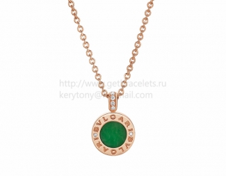 Copy BVLGARI BVLGARI necklace Pink Gold with Green Jade and Pave Diamonds