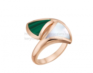 Replica Bvlgari DIVAS' Contraire Ring Rose Gold with Mother of Pearl and Malachite
