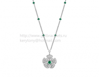 Replica Bvlgari Divas' Dream Necklace in White Gold with Emeralds and Pave Diamonds