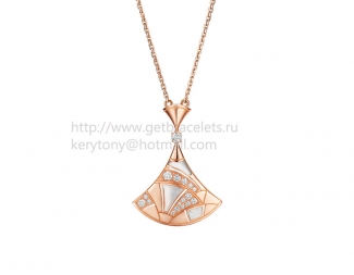 Replica Bvlgari Divas' Dream Sculpting Fan-Shaped Necklace Rose Gold with Mother of Pearl and Pave Diamonds