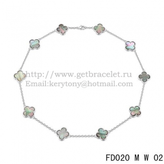 VCA Vintage Alhambra Necklace White Gold 10 Motifs Gray Mother of Pearl 45cm