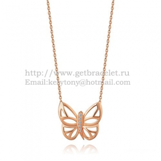 Van Cleef Arpels Butterfly Hollowing Carving Pendant Pink Gold With Diamond
