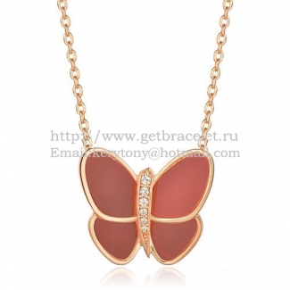 Van Cleef & Arpels Flying Butterfly Pendant Necklace Pink Gold With Red Onyx Diamonds