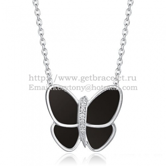 Van Cleef & Arpels Flying Butterfly Pendant Necklace White Gold With Black Onyx Diamonds