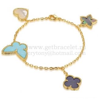 Van Cleef & Arpels Lucky Alhambra 4 Motifs Bracelet Yellow Gold With Stone Combination 001
