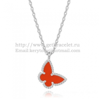 Van Cleef Arpels Lucky Alhambra Butterfly Necklace White Gold With Carnelian Mother Of Pearl