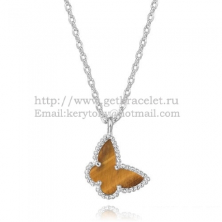 Van Cleef Arpels Lucky Alhambra Butterfly Necklace White Gold With Tiger's Eye Mother Of Pearl
