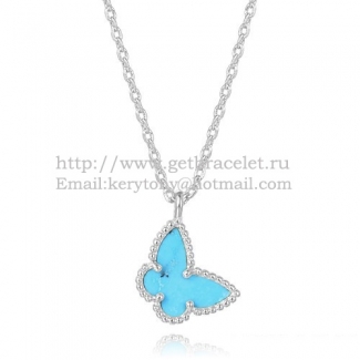 Van Cleef Arpels Lucky Alhambra Butterfly Necklace White Gold With Turquoise Mother Of Pearl