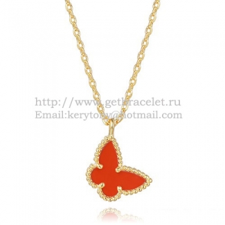 Van Cleef Arpels Lucky Alhambra Butterfly Necklace Yellow Gold With Carnelian Mother Of Pearl