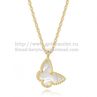 Van Cleef Arpels Lucky Alhambra Butterfly Necklace Yellow Gold With White Mother Of Pearl
