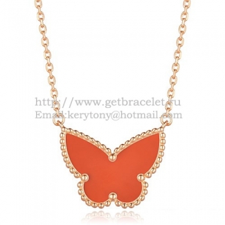 Van Cleef Arpels Lucky Alhambra Butterfly Pendant Pink Gold With Carnelian Mother Of Pearl