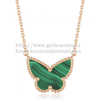 Van Cleef Arpels Lucky Alhambra Butterfly Pendant Pink Gold With Malachite Mother Of Pearl