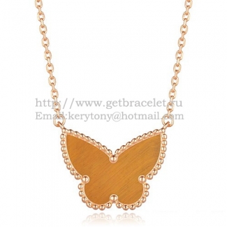 Van Cleef Arpels Lucky Alhambra Butterfly Pendant Pink Gold With Tiger's Eye Mother Of Pearl