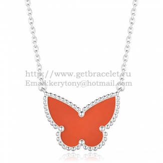 Van Cleef Arpels Lucky Alhambra Butterfly Pendant White Gold With Carnelian Mother Of Pearl