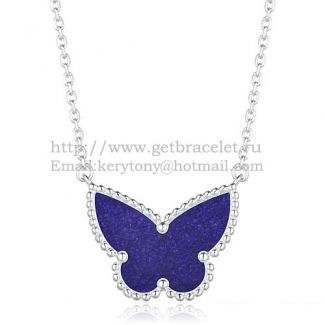 Van Cleef Arpels Lucky Alhambra Butterfly Pendant White Gold With Lapis Stone Mother Of Pearl