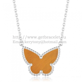 Van Cleef Arpels Lucky Alhambra Butterfly Pendant White Gold With Tiger's Eye Mother Of Pearl