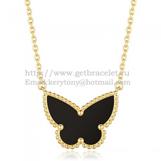 Van Cleef Arpels Lucky Alhambra Butterfly Pendant Yellow Gold With Black Onyx Mother Of Pearl