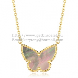 Van Cleef Arpels Lucky Alhambra Butterfly Pendant Yellow Gold With Gray Mother Of Pearl