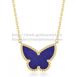 Van Cleef Arpels Lucky Alhambra Butterfly Pendant Yellow Gold With Lapis Stone Mother Of Pearl