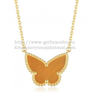Van Cleef Arpels Lucky Alhambra Butterfly Pendant Yellow Gold With Tiger's Eye Mother Of Pearl