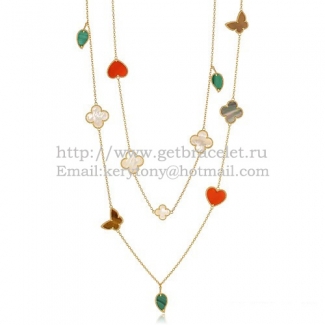 Van Cleef & Arpels Lucky Alhambra Long Necklace Yellow Gold 12 Motifs Stone Combination