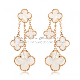 Van Cleef & Arpels Magic Alhambra 4 Motifs Earrings Pink Gold With White Mother Of Pearl