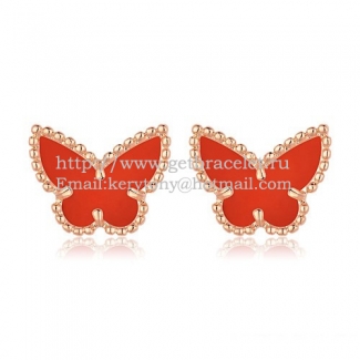 Van Cleef & Arpels Sweet Alhambra Butterfly Earrings Pink Gold With Carnelian Mother Of Pearl