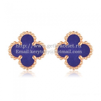 Van Cleef & Arpels Sweet Alhambra Earrings 9mm Pink Gold With Lapis Stone Mother Of Pearl