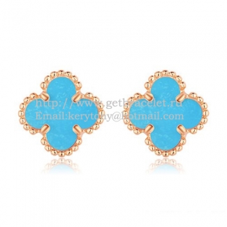 Van Cleef & Arpels Sweet Alhambra Earrings 9mm Pink Gold With Turquoise Mother Of Pearl